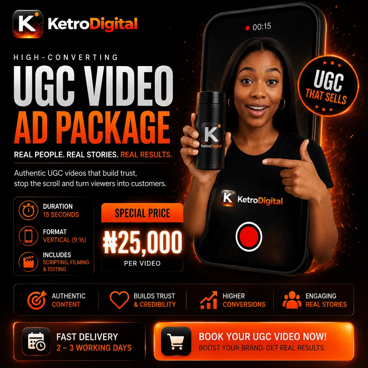 UGC Video Ad Package Nigeria | 15 Sec High Converting UGC Videos